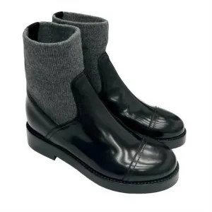 NEW J.CREW women's rib-cuff boots in italian leather in black/grey