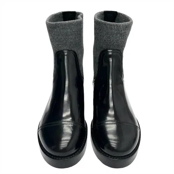NEW J.CREW women's rib-cuff boots in italian leather in black/grey