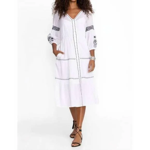 NEW JOHNNY WAS cam tiered midi dress in white
