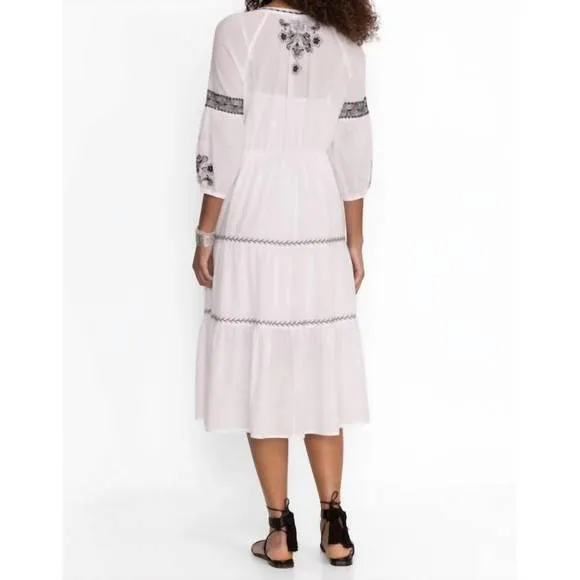 NEW JOHNNY WAS cam tiered midi dress in white