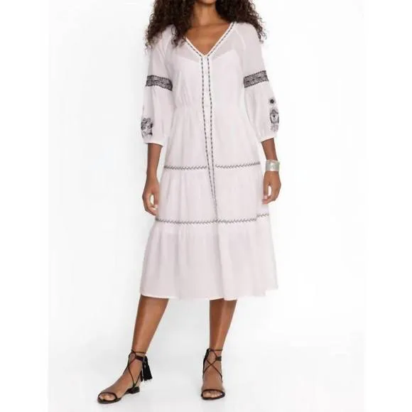 NEW JOHNNY WAS cam tiered midi dress in white