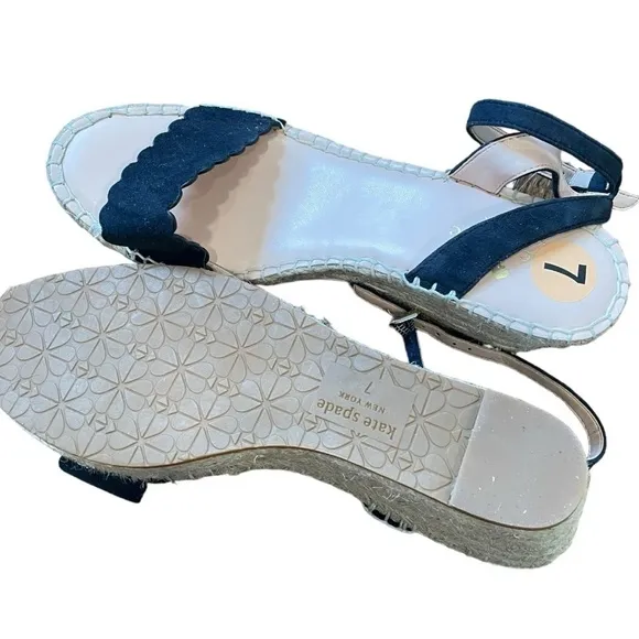 New! kate spade Theodora Espadrille Scallop Black Wedges
