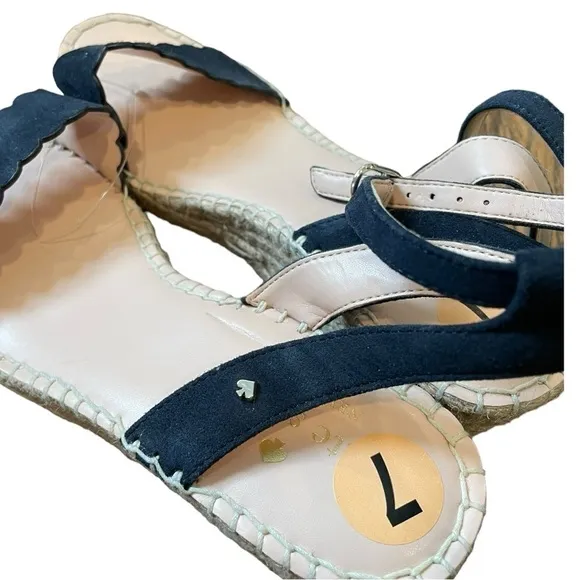 New! kate spade Theodora Espadrille Scallop Black Wedges