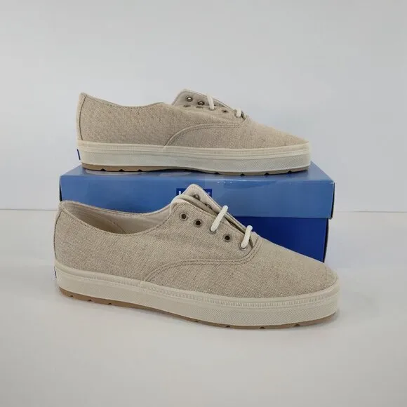NEW Keds Natural Linen Canvas Lace Up Sneakers Size 7.5M