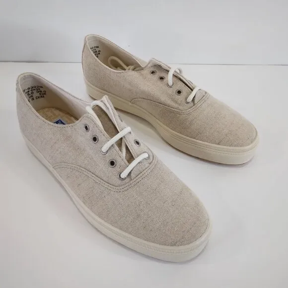 NEW Keds Natural Linen Canvas Lace Up Sneakers Size 7.5M