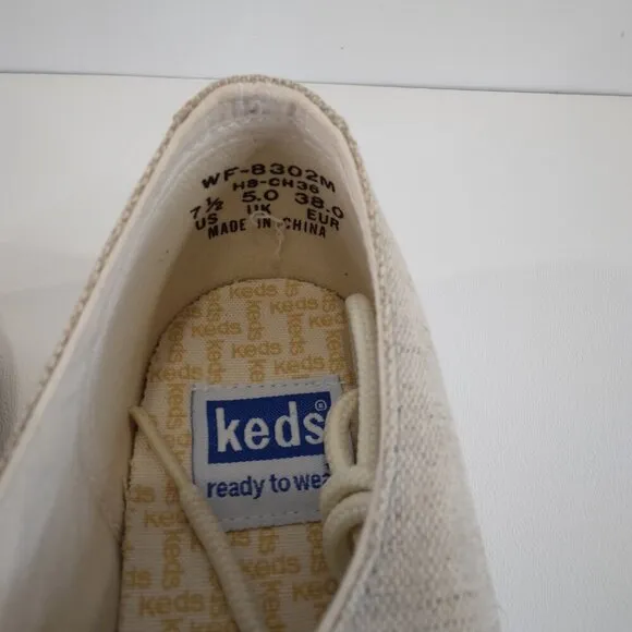 NEW Keds Natural Linen Canvas Lace Up Sneakers Size 7.5M