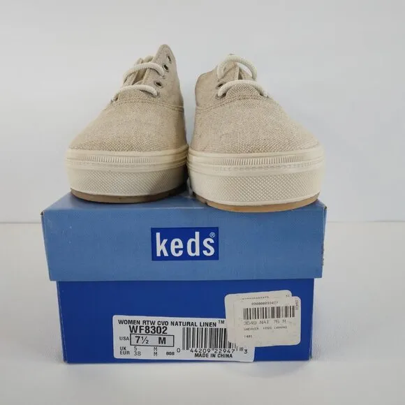 NEW Keds Natural Linen Canvas Lace Up Sneakers Size 7.5M