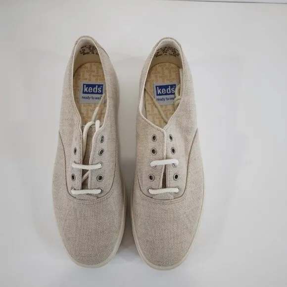 NEW Keds Natural Linen Canvas Lace Up Sneakers Size 7.5M