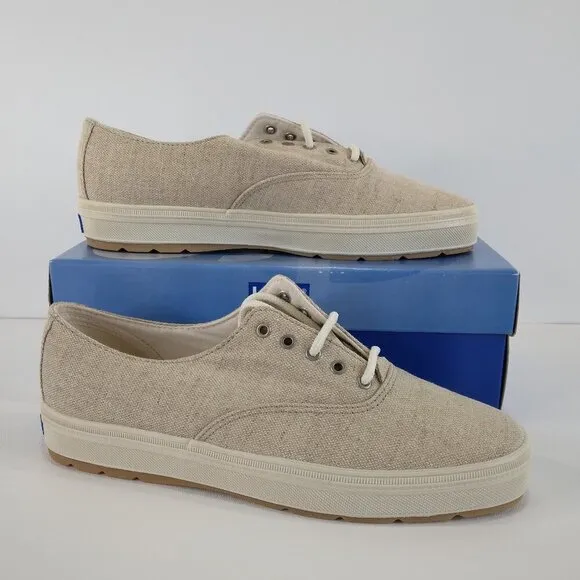 NEW Keds Natural Linen Canvas Lace Up Sneakers Size 7.5M
