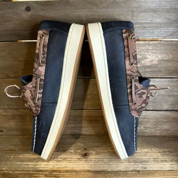 New Kids Sperry Cup II Blue Leather Camo Slip On Boat Deck‎ Shoes Loafers 4 Y