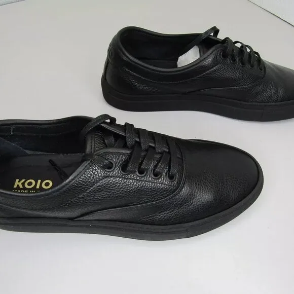NEW KOIO Mens Portofino Shadow Sneakers Tennis Shoes Black Pebble Leather Size 8