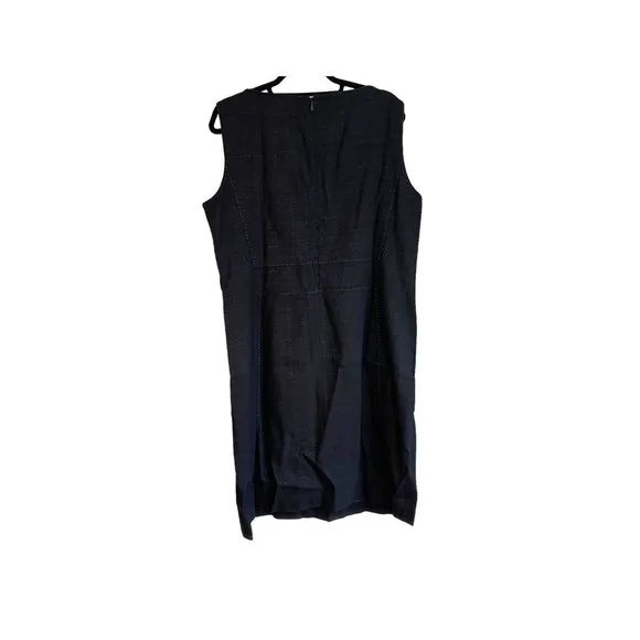 New Lafayette 148 Virgin Wool Dress Leather Trim Exposed Stitching Size XL