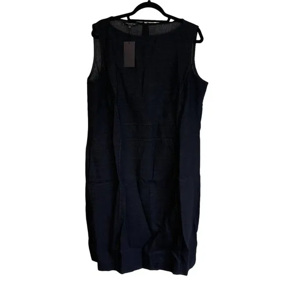 New Lafayette 148 Virgin Wool Dress Leather Trim Exposed Stitching Size XL