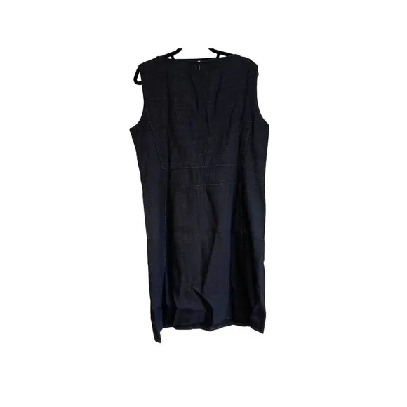 New Lafayette 148 Virgin Wool Dress Leather Trim Exposed Stitching Size XL