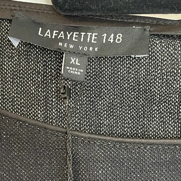 New Lafayette 148 Virgin Wool Dress Leather Trim Exposed Stitching Size XL
