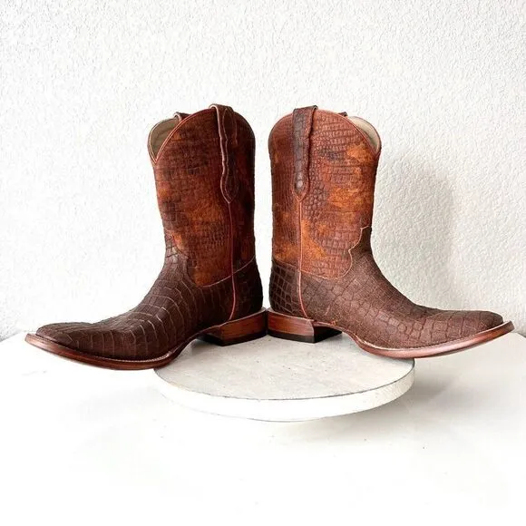 NEW Lane Capitan Mens Cowboy Boots CISCO 12D Brown Leather Wide Square Toe 13&quot;