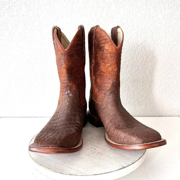 NEW Lane Capitan Mens Cowboy Boots CISCO 12D Brown Leather Wide Square Toe 13&quot;