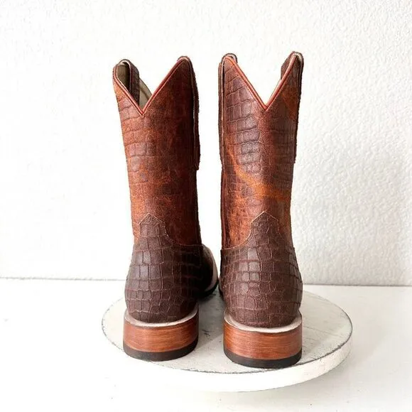 NEW Lane Capitan Mens Cowboy Boots CISCO 12D Brown Leather Wide Square Toe 13&quot;
