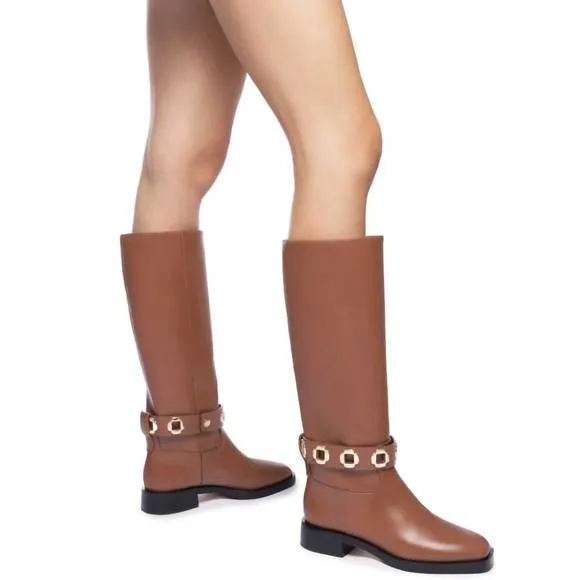 NEW LARROUDE women's milan flat boot in caramel