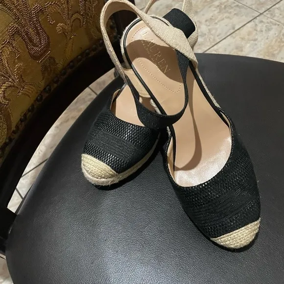 New Lauren Ralph Lauren Pearle  wedges ankle strap espadrille heels size 10 🌹