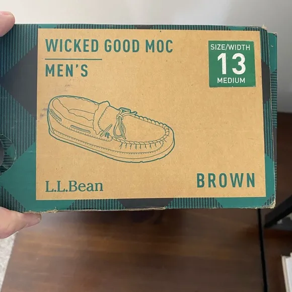 NEW LL BEAN Wicked Good Moccasins Mens Size 13 Brown Suede Shearling Slippers