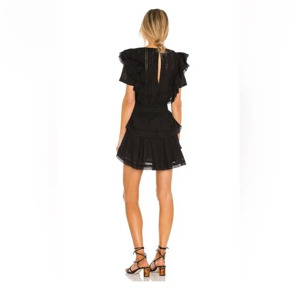 New LoveShackFancy Natasha Mini Dress Black Large Tiered Ruffles Elastic Waist