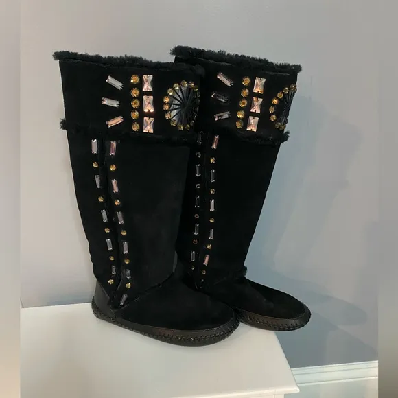 NEW LOW PRICE Tory Burch black suede boots with jewel embellishments