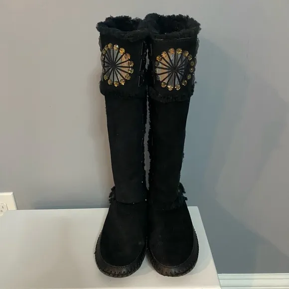 NEW LOW PRICE Tory Burch black suede boots with jewel embellishments