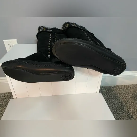 NEW LOW PRICE Tory Burch black suede boots with jewel embellishments