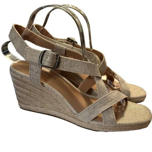 NEW Lucky Brand Mytila Espadrille Sandals Women's Size 10  M Wedge Natural Gold