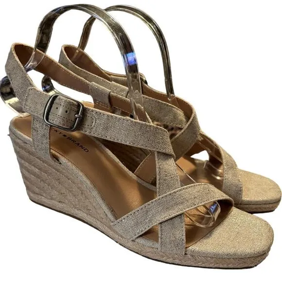 NEW Lucky Brand Mytila Espadrille Sandals Women's Size 9.5 M Wedge Natural Gold