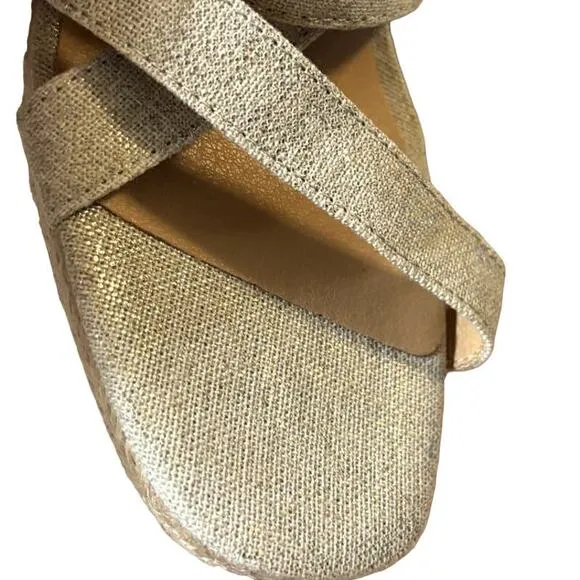 NEW Lucky Brand Mytila Espadrille Sandals Women's Size 9.5 M Wedge Natural Gold