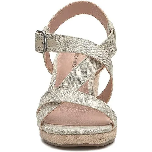 NEW Lucky Brand Mytila Espadrille Sandals Women's Size 9.5 M Wedge Natural Gold