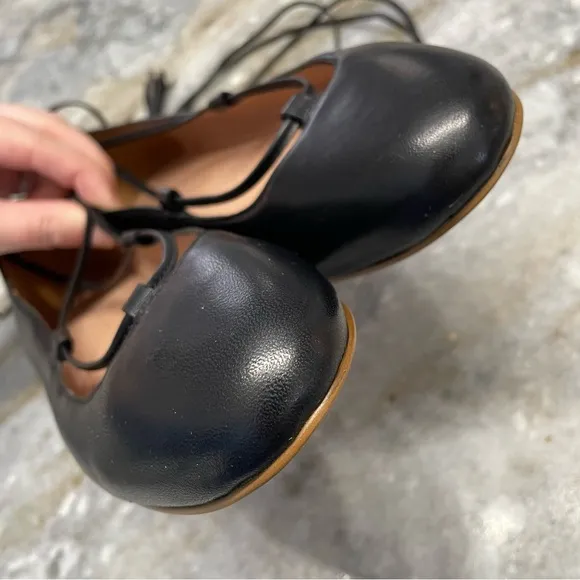 NEW Madewell Inga Lace-up black leather Ballet flats Women’s 6