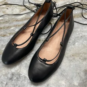 NEW Madewell Inga Lace-up black leather Ballet flats Women’s 6