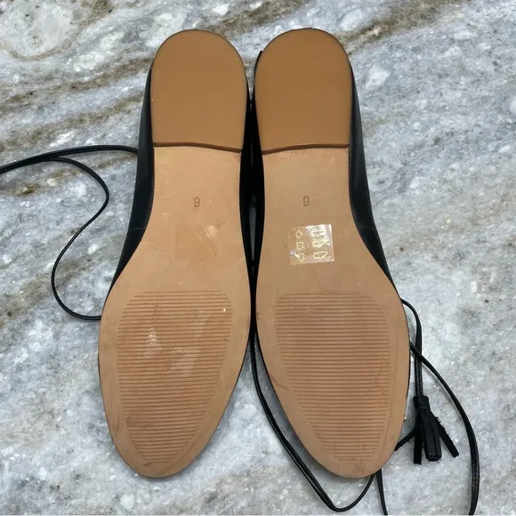 NEW Madewell Inga Lace-up black leather Ballet flats Women’s 6