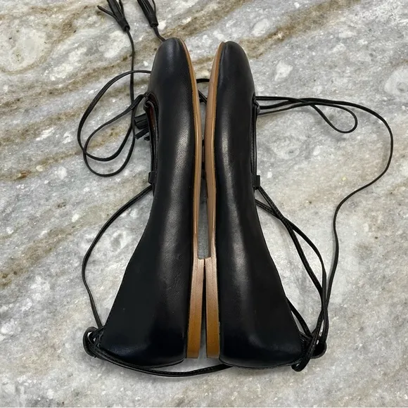 NEW Madewell Inga Lace-up black leather Ballet flats Women’s 6