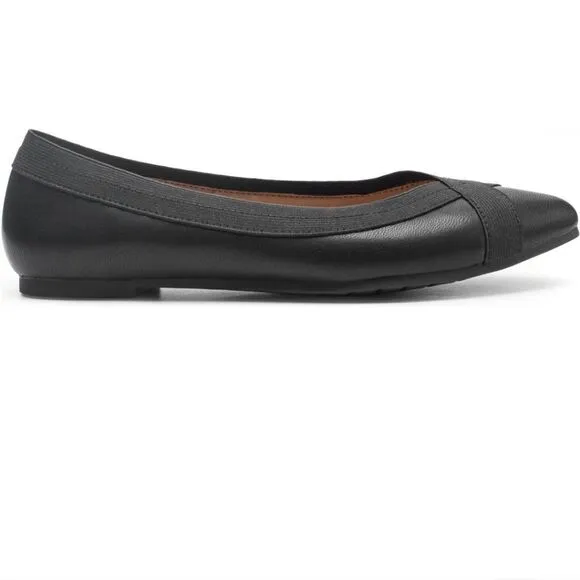 New Me Too Reign Flat black Leather Memory foam footbed ballerina boat size 7