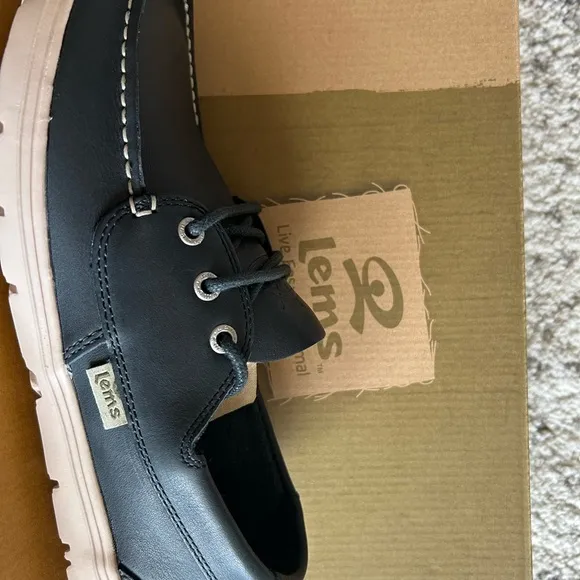 New! Men’s LEMS “MARINER” Navy Blue LEATHER Minimalist Zero Drop Boat Shoes sz 9