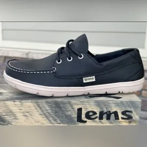 New! Men’s LEMS “MARINER” Navy Blue LEATHER Minimalist Zero Drop Boat Shoes sz 9
