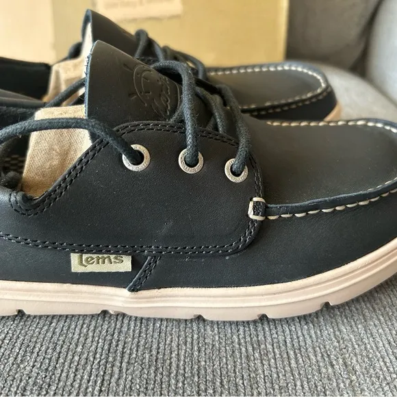 New! Men’s LEMS “MARINER” Navy Blue LEATHER Minimalist Zero Drop Boat Shoes sz 9