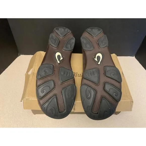 New! Mens Olukai Moloa Leather Slip On Shoes - Dark Wood / Dark Java. Size 8.5.