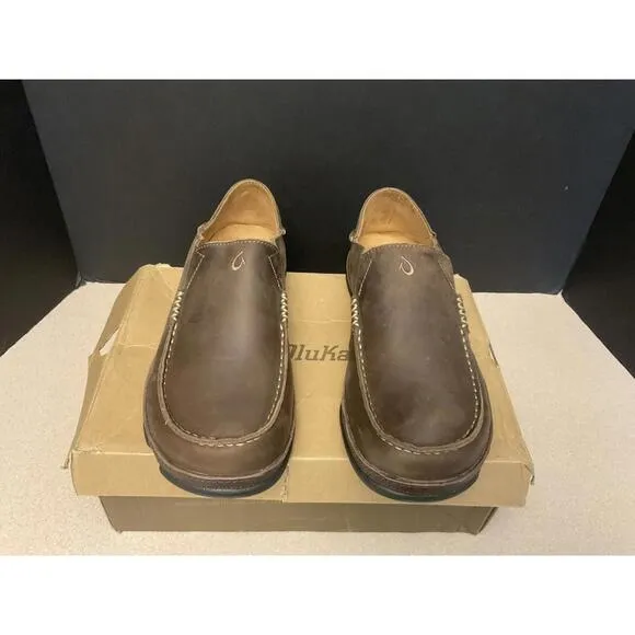 New! Mens Olukai Moloa Leather Slip On Shoes - Dark Wood / Dark Java. Size 8.5.