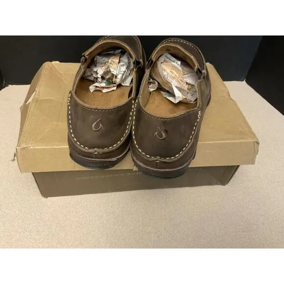 New! Mens Olukai Moloa Leather Slip On Shoes - Dark Wood / Dark Java. Size 8.5.