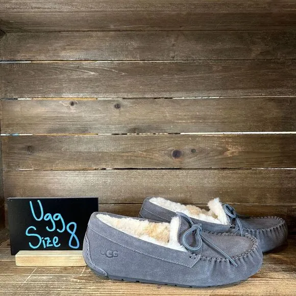 New Mens UGG‎ Corvin Gray Suede Moccasins Slip On Shoes Loafers Slippers Size 8