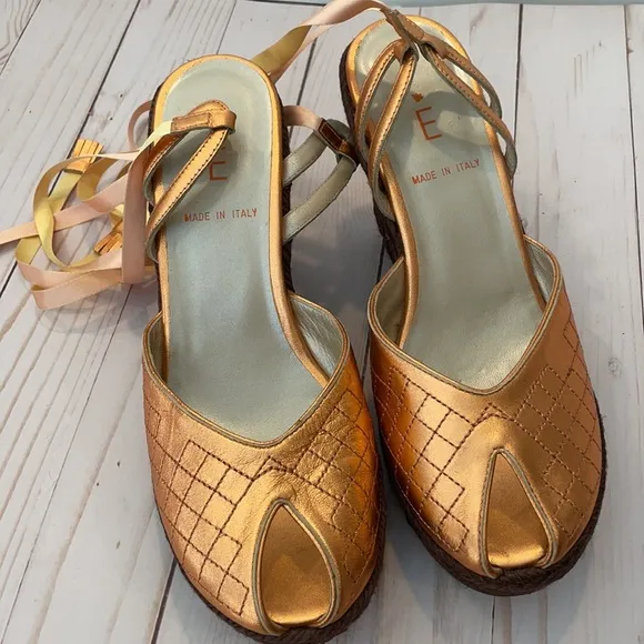 NEW Metallic Orange Espadrille Lace-Up Wedges
