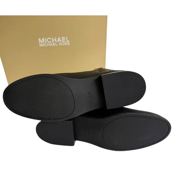 NEW Michael Kors BRITT ANKLE BOOT Womens 9.5 Black Bootie Gold Zip Flat Shoe Box