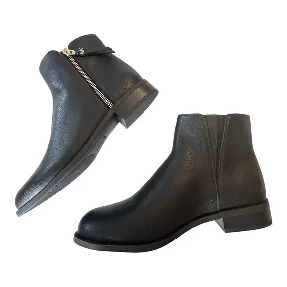 NEW Michael Kors BRITT ANKLE BOOT Womens 9.5 Black Bootie Gold Zip Flat Shoe Box