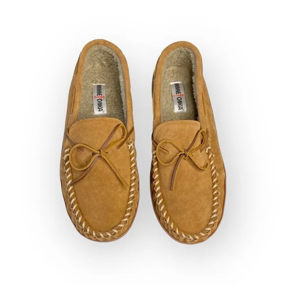 new Minnetonka ✦ Hardsole Suede Fur Lined Mocassin Slip On Loafer ✦ Brown 12