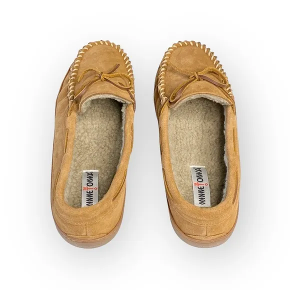 new Minnetonka ✦ Hardsole Suede Fur Lined Mocassin Slip On Loafer ✦ Brown 12